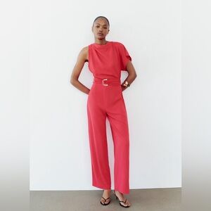 ZARA ASYMMETRIC CREPE BUCKLE JUMPSUIT